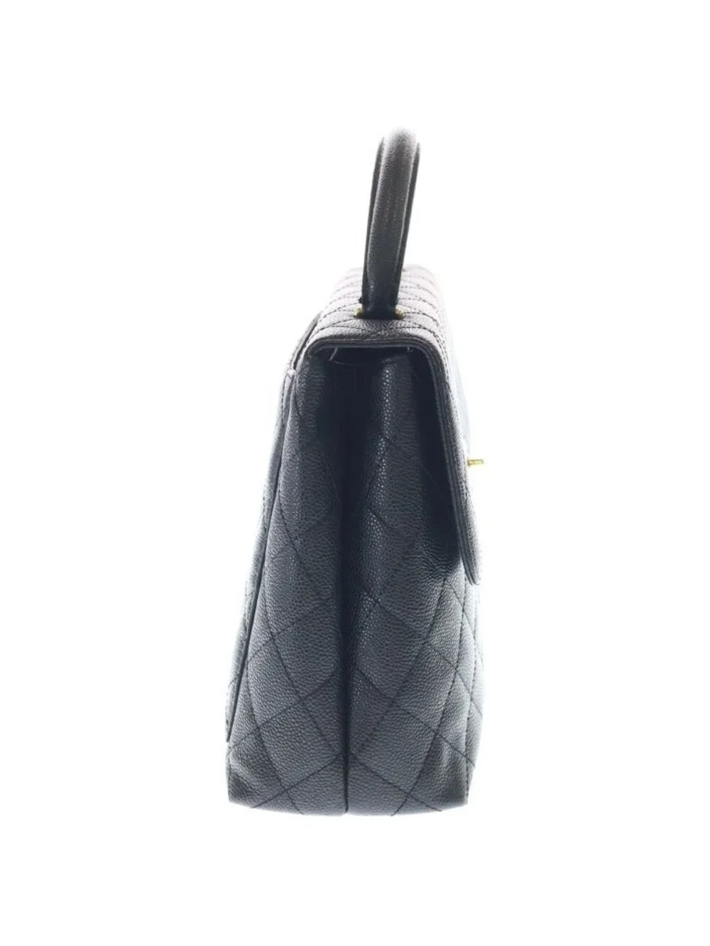 Chanel Quilted CC Logo Top Handle Handbag Caviar Leather Black